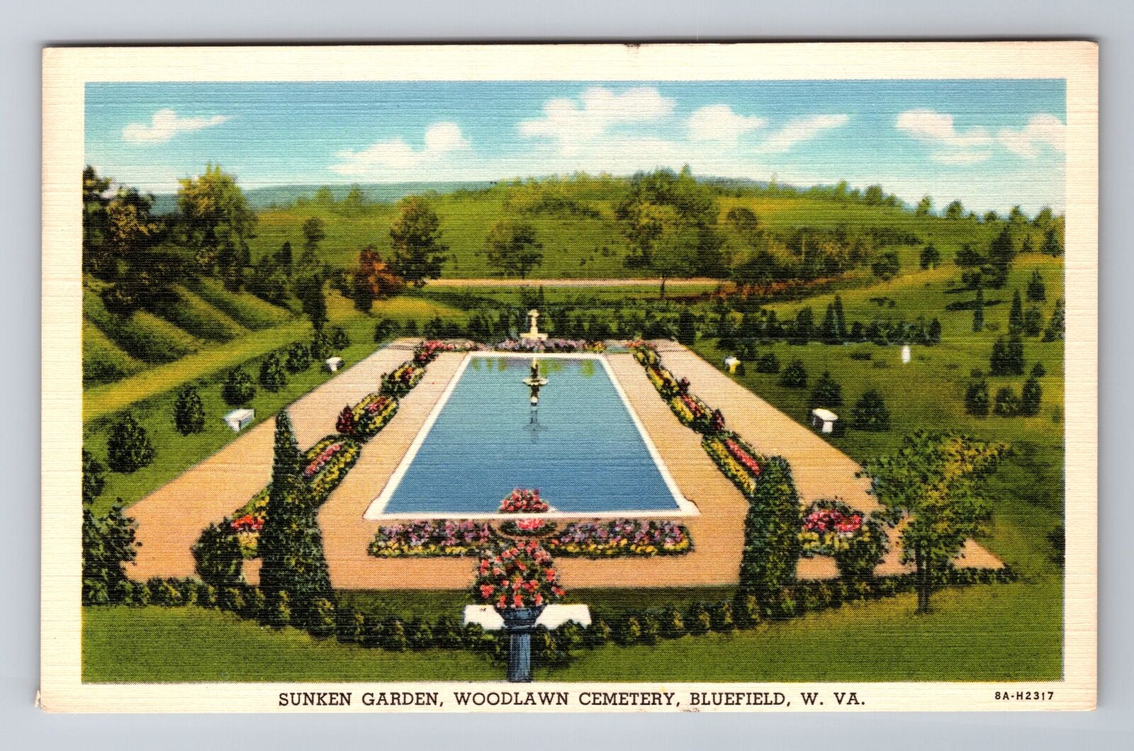 Bluefield WV-West Virginia, Woodlawn Cemetery Sunken Garden, Vintage Postcard