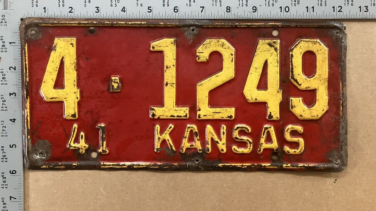 1941 Kansas license plate 4-1249 Crawford fantatic PATINA 15445