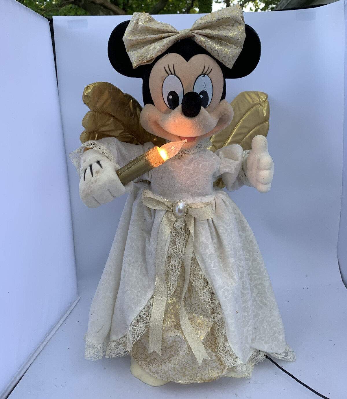 1995 Disney Telco Christmas Minnie Mouse Angel Animated Lighted Candle 22”