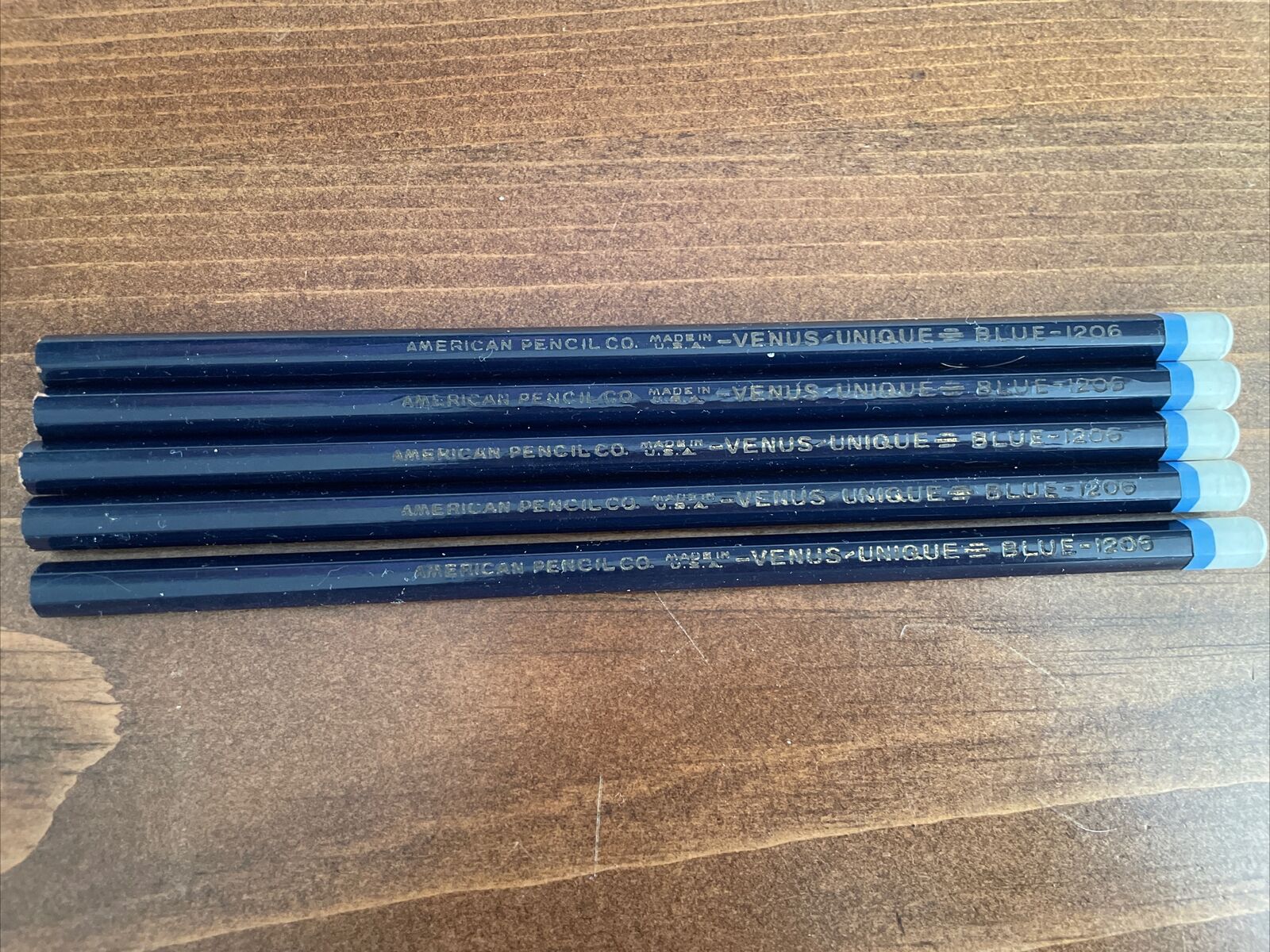 Venus Unique Blue 1206 vintage colored pencils lot of 5 unsharpened Waterproof