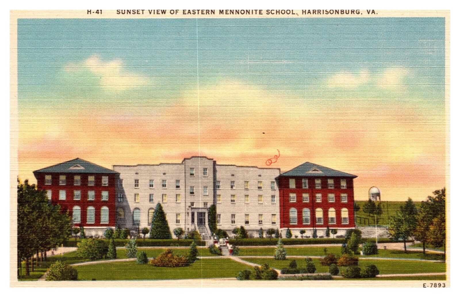 postcard Sunset at Eastern Mennonite School Harrisburg Virginia A1420