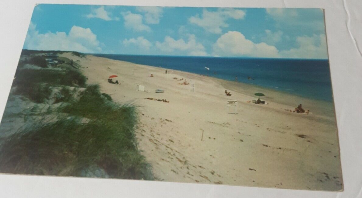Vintage 1960s postcard people on beach & dunes Cape Cod Massachusetts