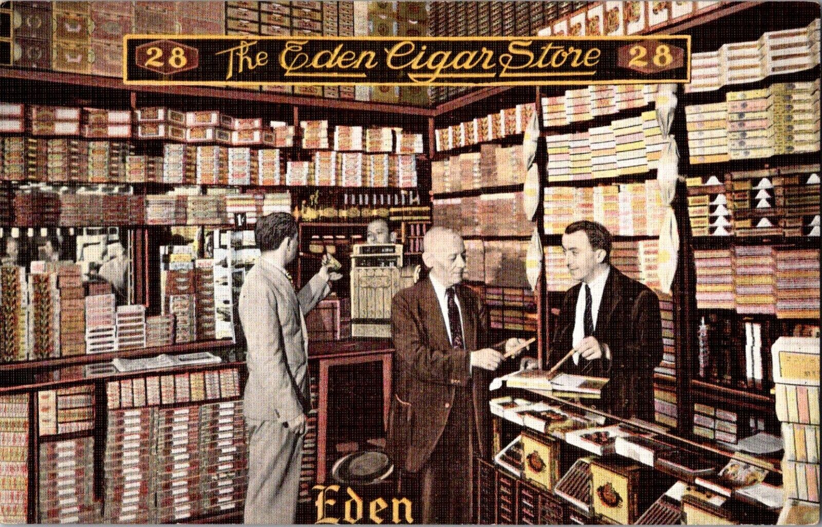 C. 1940s The Eden Cigar Store Linen Postcard, Havana Cuba, Made in USA