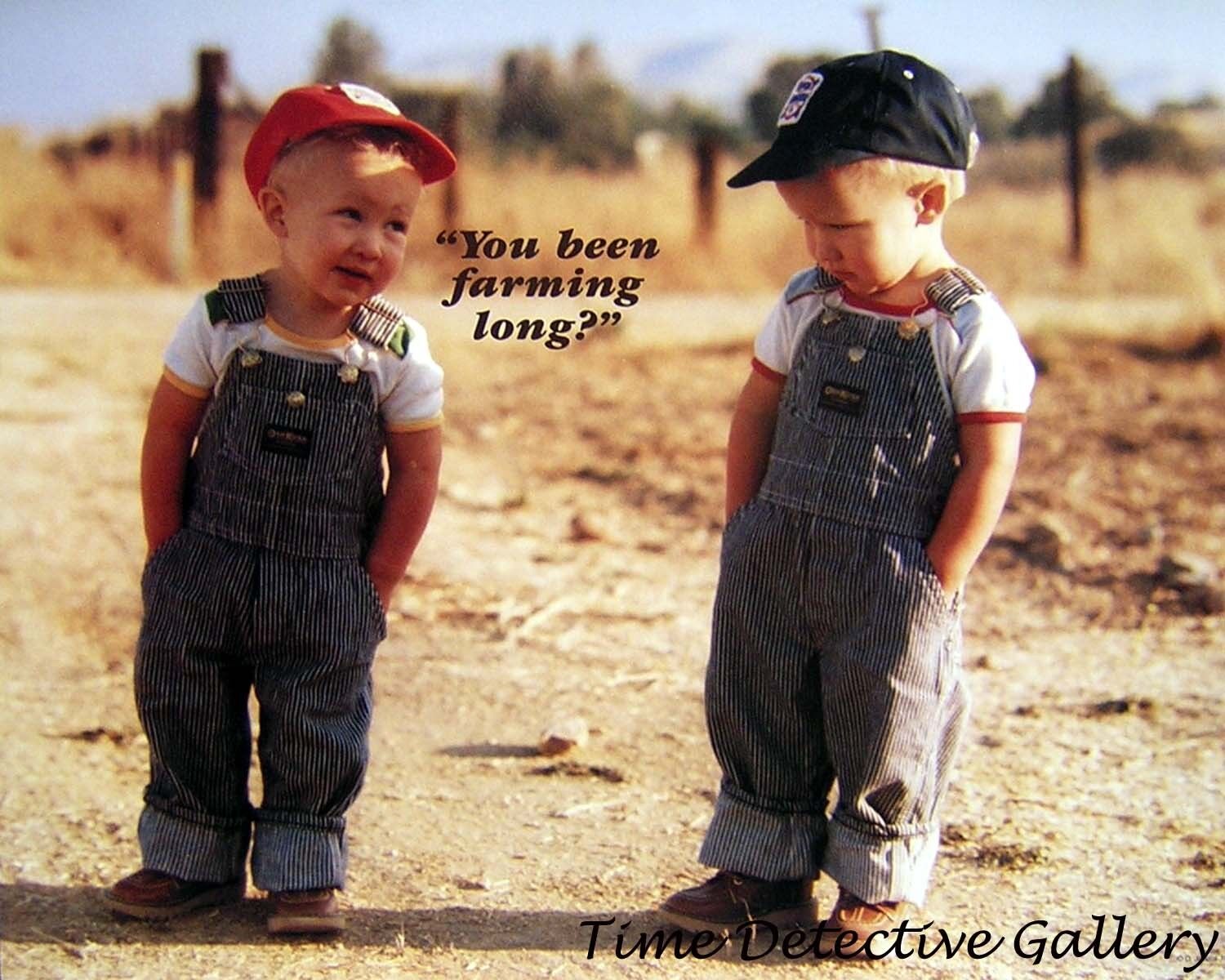You Been Farming Long?  Boys in Overalls - Color Photo Print