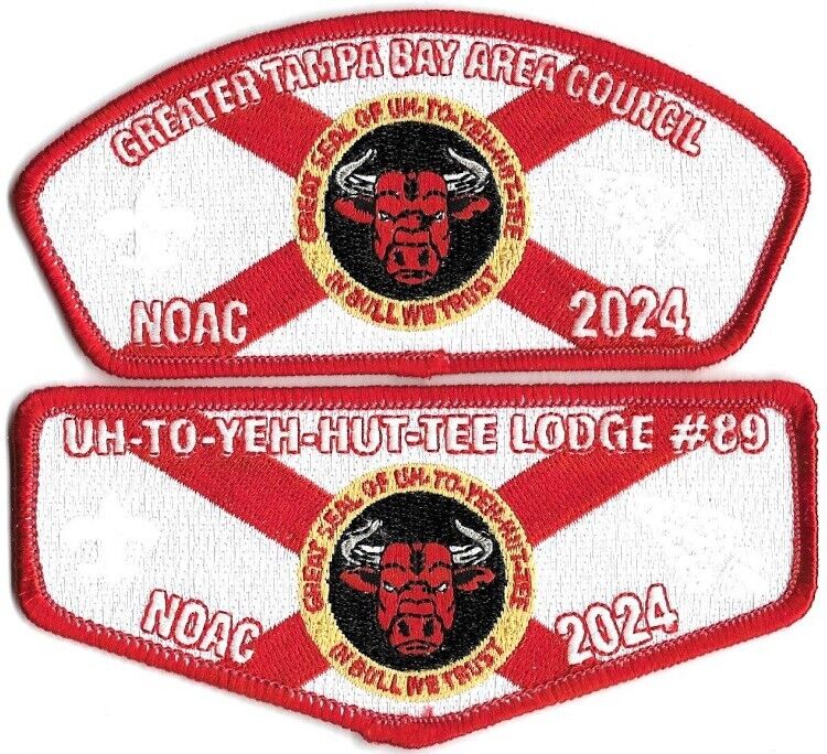 BSA OA 340 85 89 Uh-To-Yeh-Hut-Tee Lodge 2024 NOAC Florida Man 2-Patch Delegate