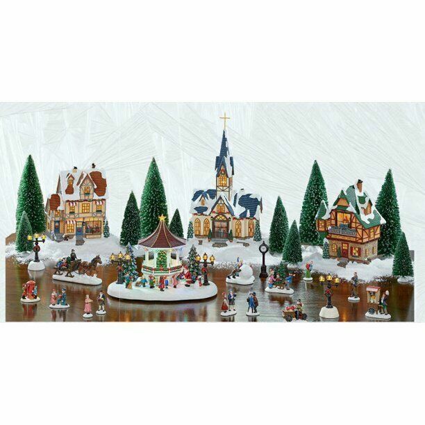 30 PIECE CHRISTMAS VILLAGE WITH LIGHTED GAZEBO *DISTRESSED PKG