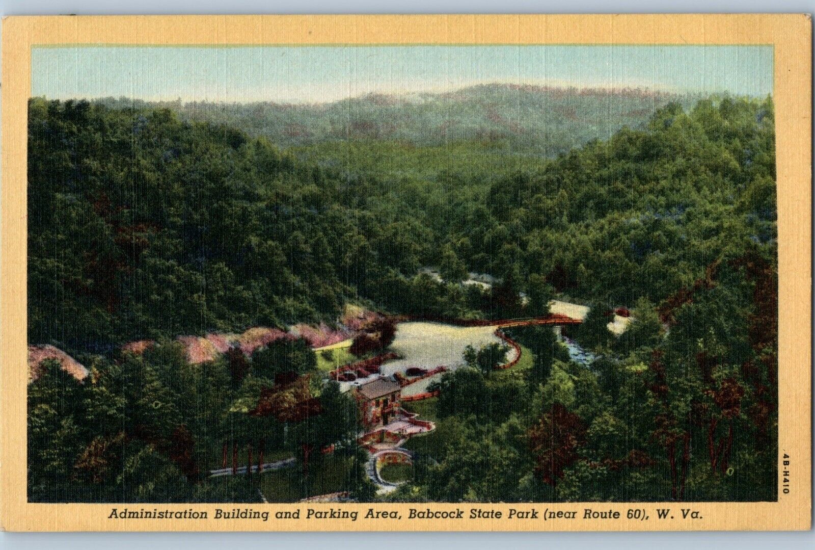 1930s Vintage Postcard Administration Building Babcock State Park Route 60 WVA
