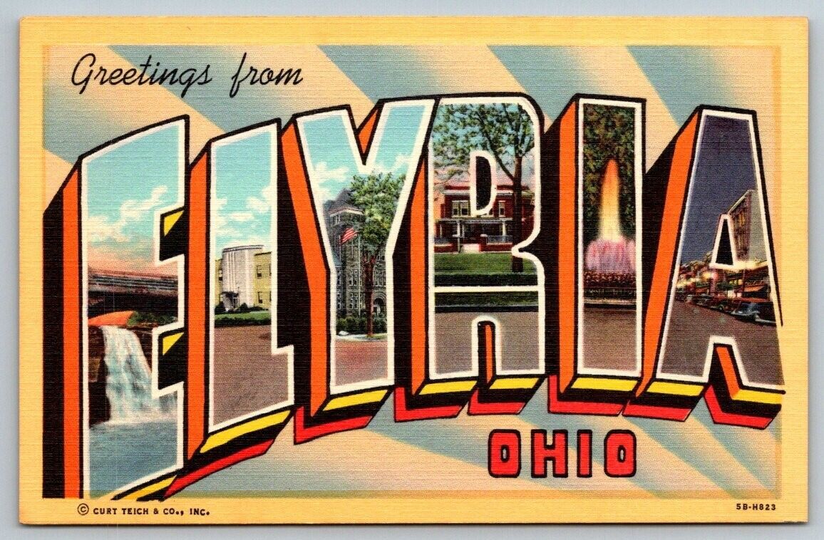 Vintage Ohio Postcard - Large Letter  Greetings From Elyria