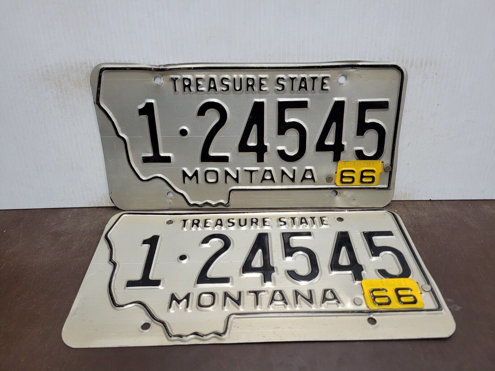 PAIR NICE 1966 Montana License Plate Tag Silver Bow Co, Butte