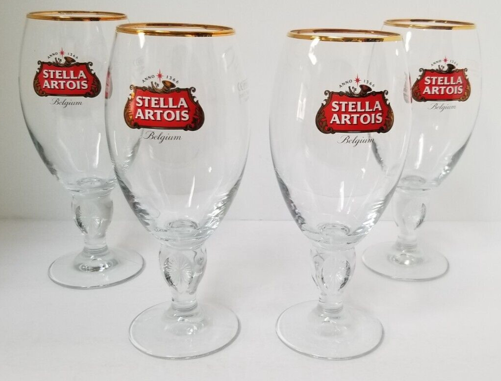 Set of 4 STELLA ARTOIS Beer Glass Gold Rim Logo 50cl Half Liter Litre