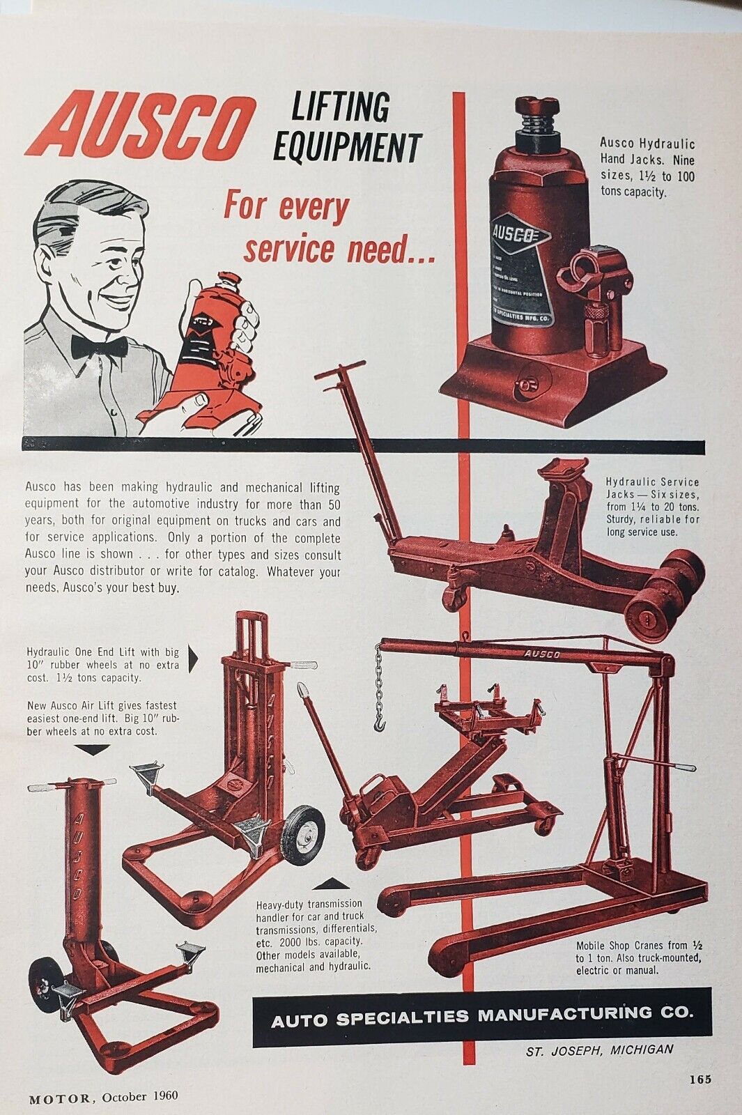 Vintage 1960 Ausco Hydraulic Jack Print Ad Mobile Crane Lot of 3