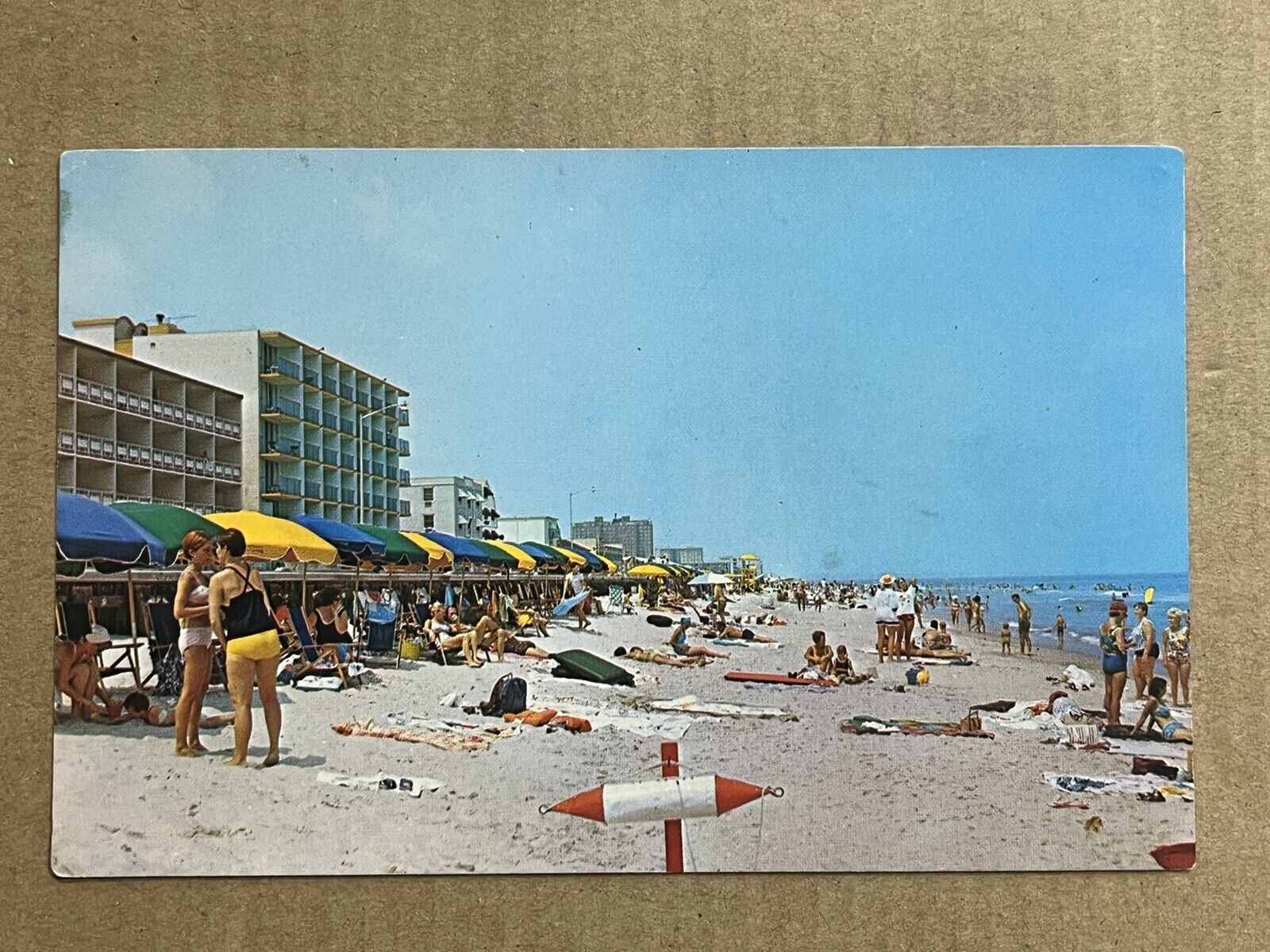 Postcard Virginia Beach, VA Sun Bathing Sand Beach Ocean Hotels Vintage PC