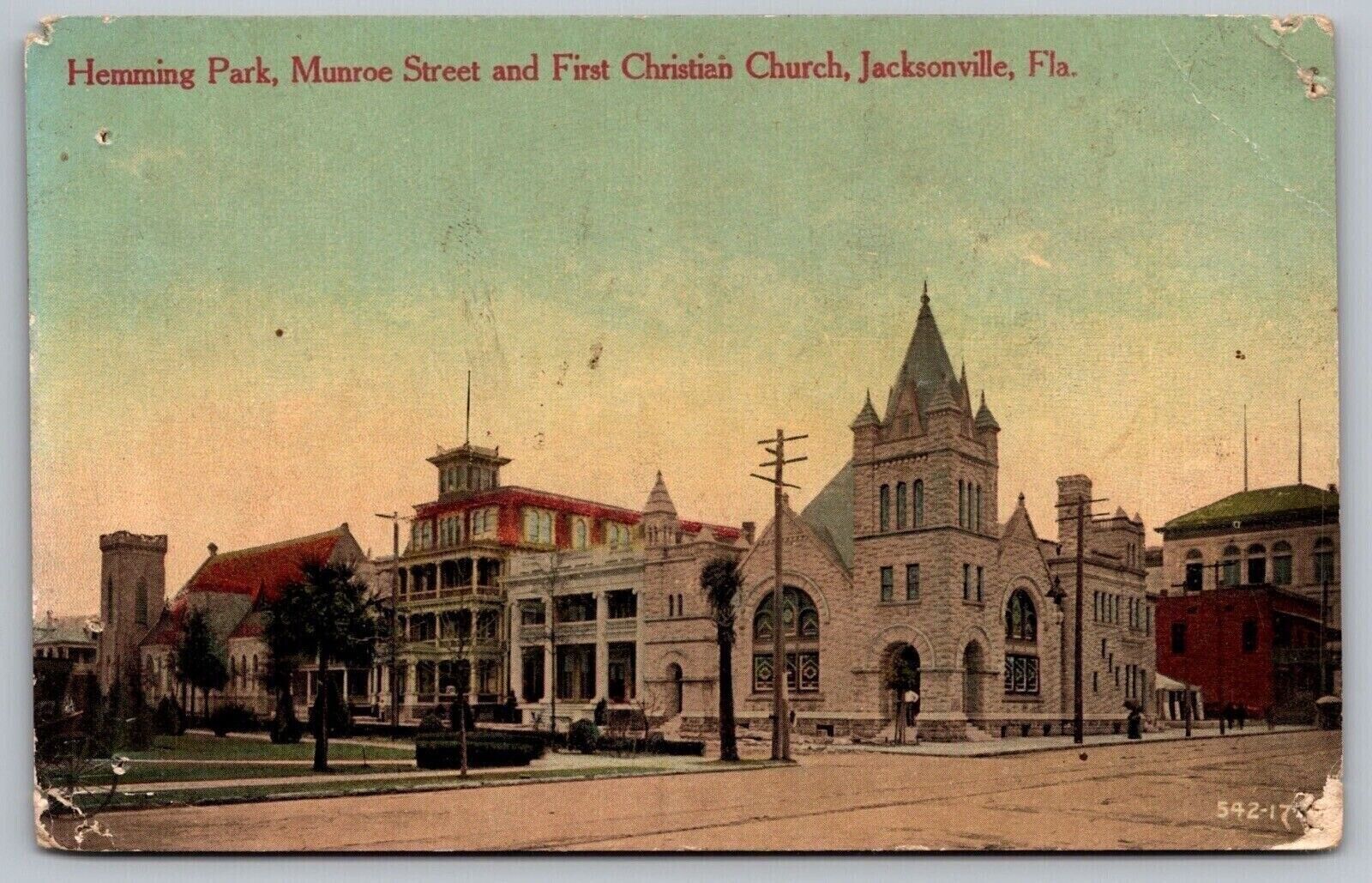 Hemming Park Munroe Street First Christian Church Jacksonville Florida Postcard