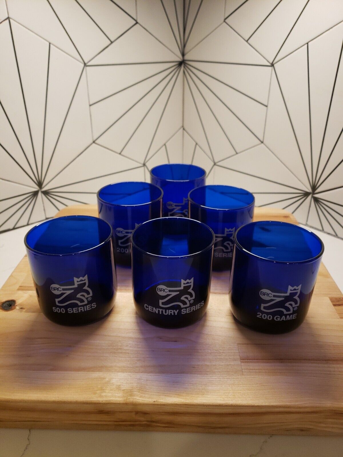 Set Of 6 Vintage Brunswick BRC Game/ Series Cobalt Blue Award Drinking Glasses