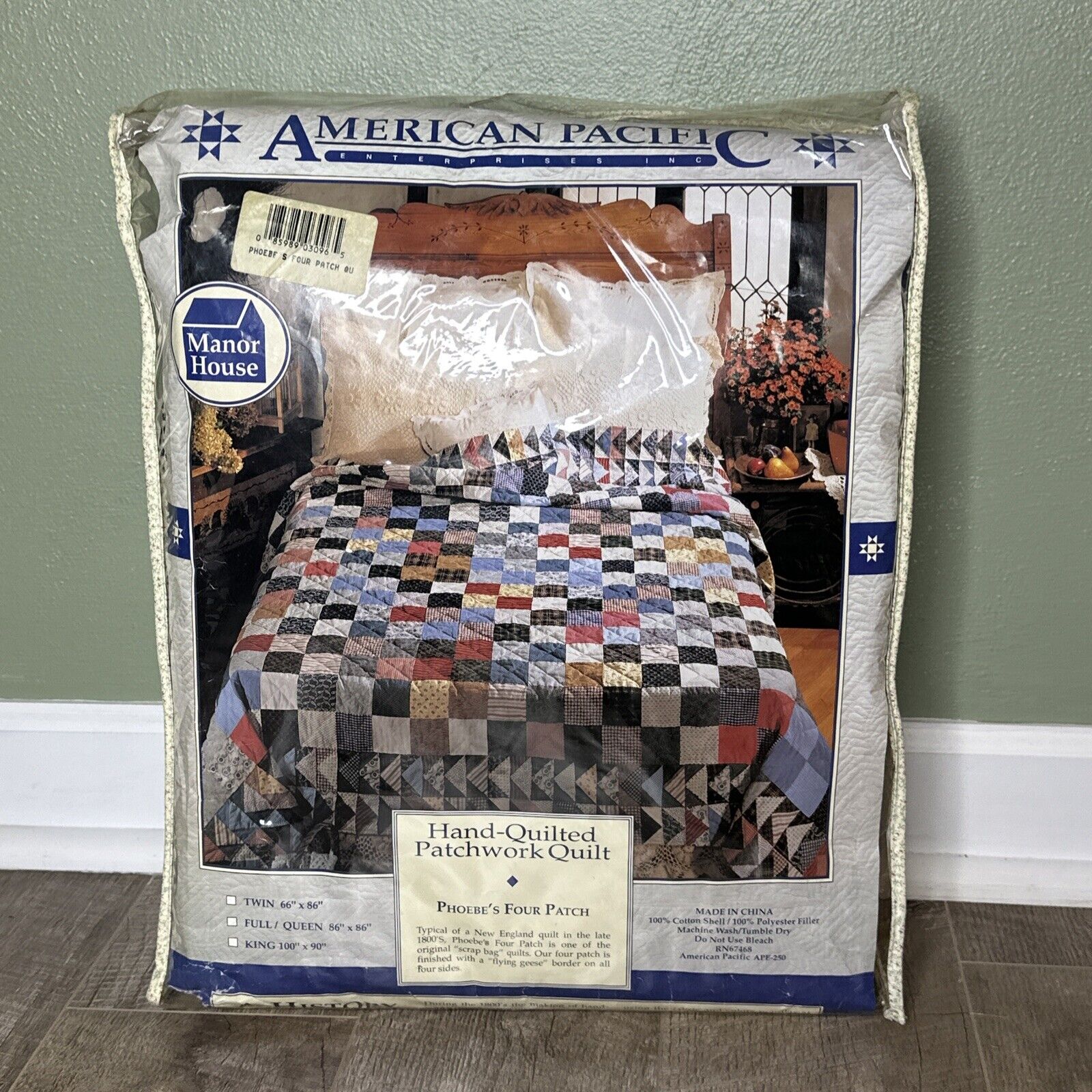 American Pacific Colorful Quilt Bed Cover Pattern Patchwork Full/Queen 86” x 86”