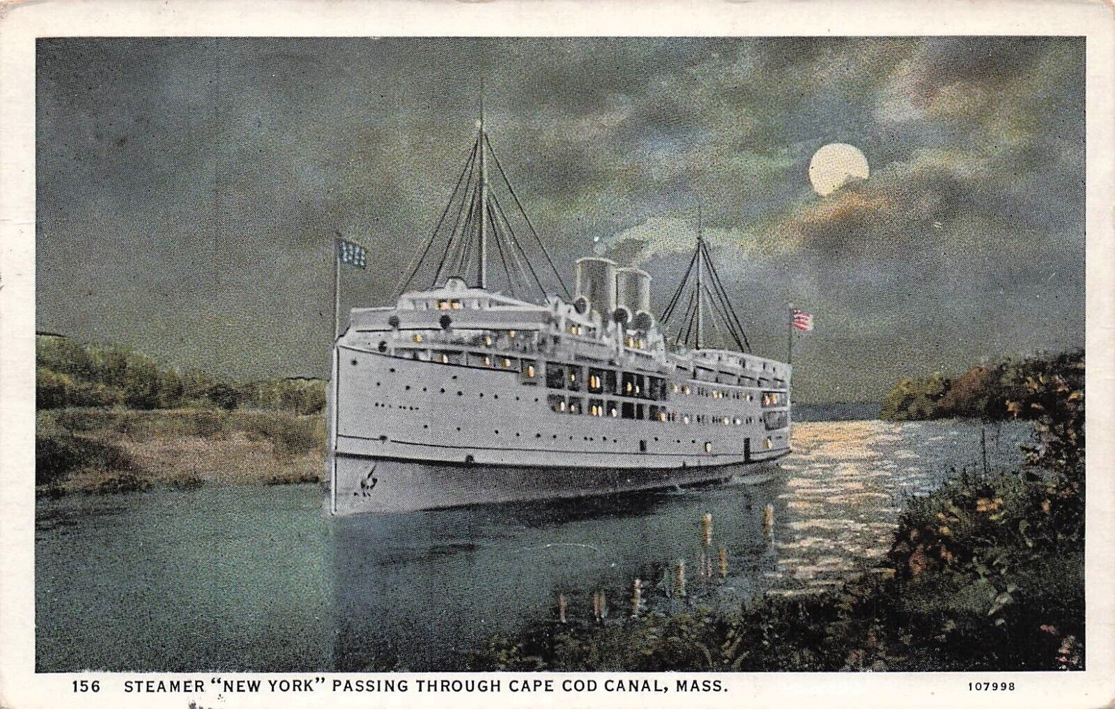 Steamer SS New York Cape Cod Canal Cape Cod MA Massachusetts Vtg Postcard E5