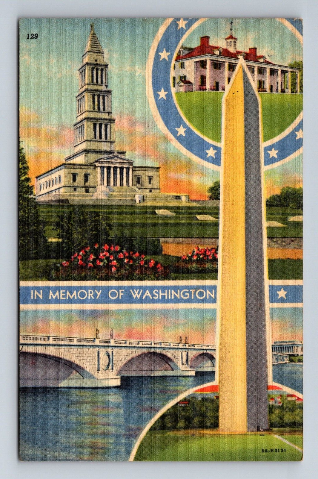 In Memory of George Washington Monument Memorial Bridge Home Multiview Postcard
