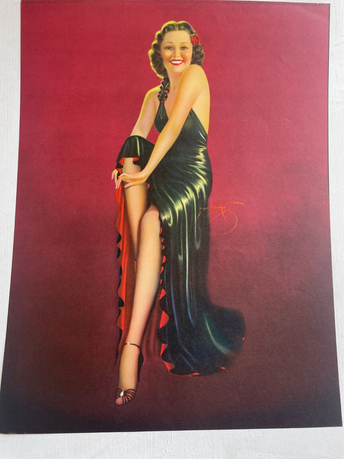 Mint Condition 1940's Billy DeVorss Pinup Girl Picture Brunette in Black Dress B