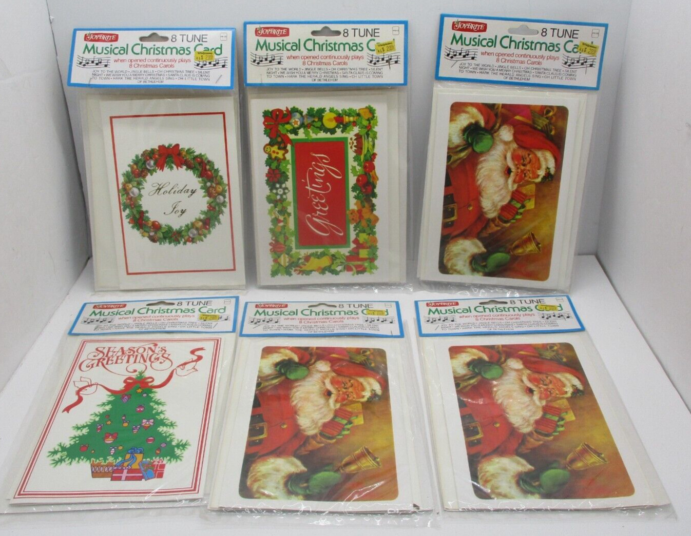 6 Vintage Joybrite Musical Christmas Cards NOS Need Batteries