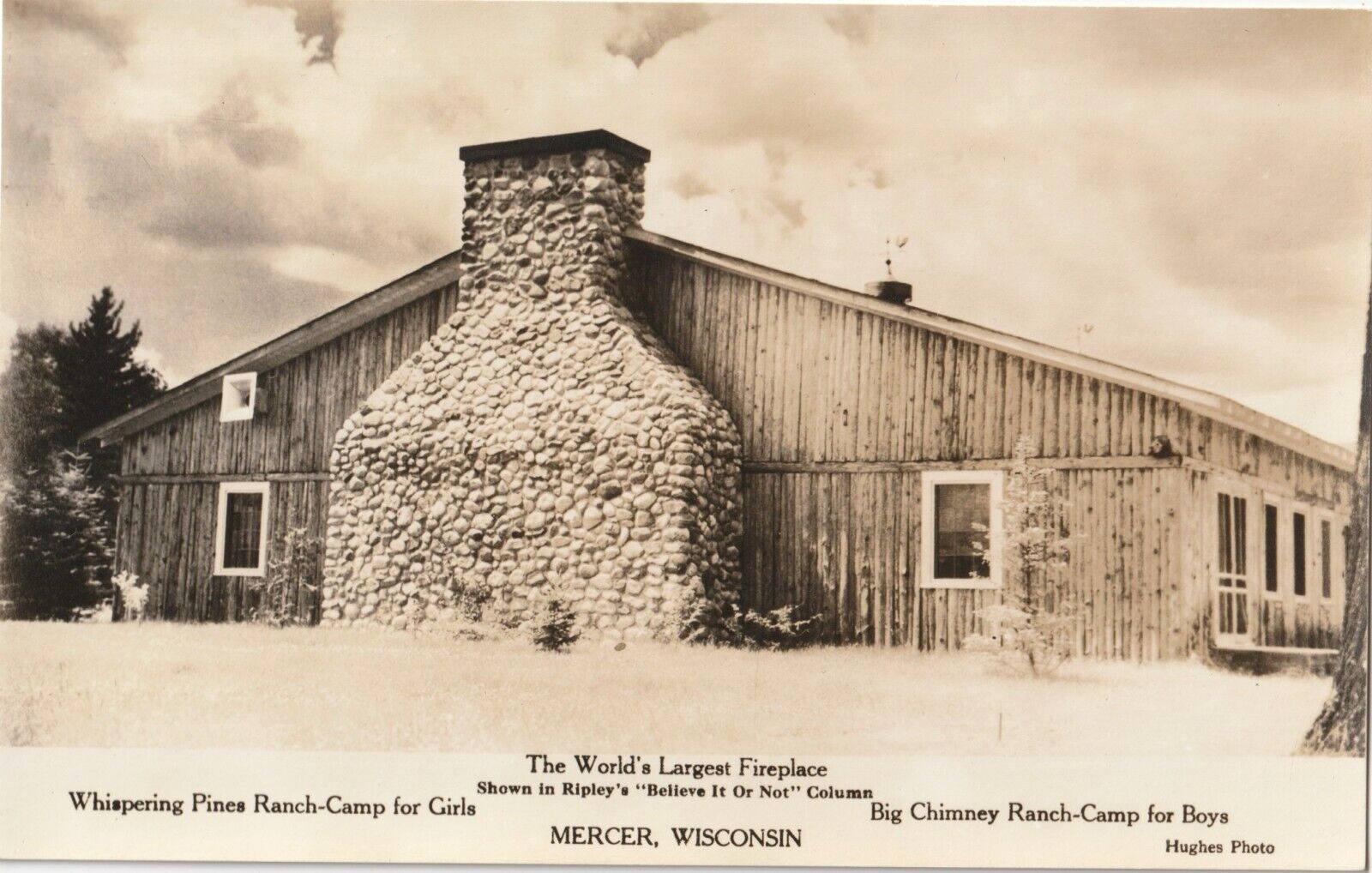 The World\'s Largest Fireplace-Camp-Mercer, Wisconsin WI-RPPC antique