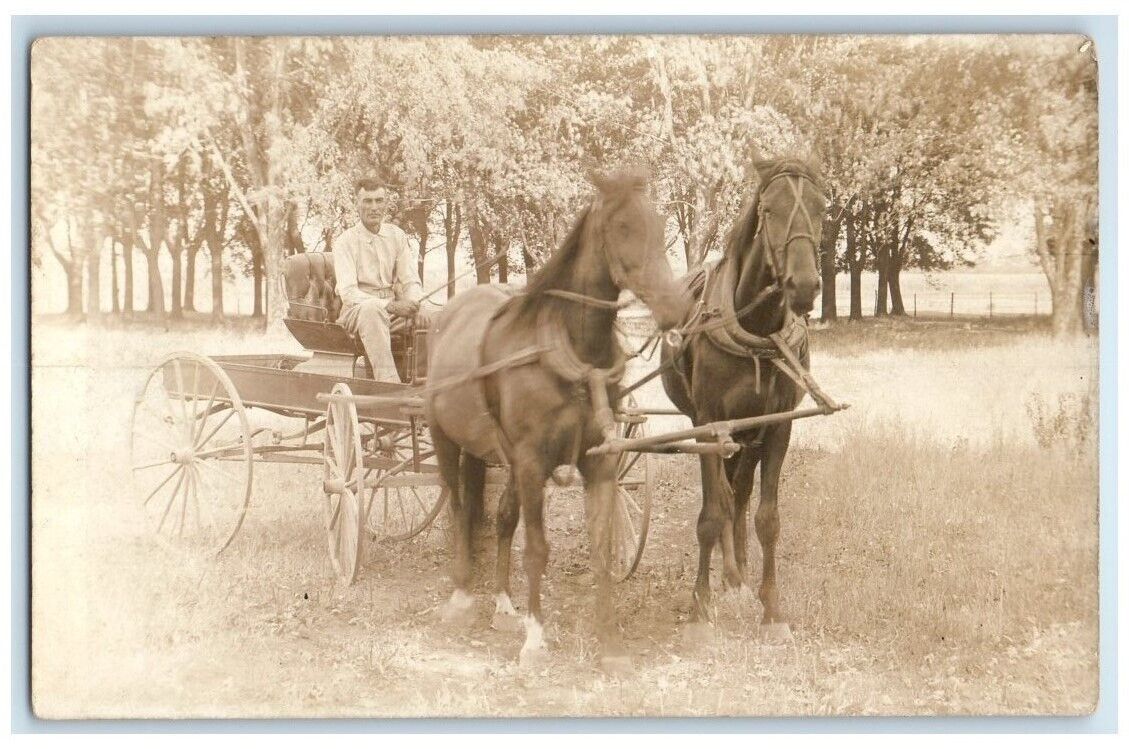 1915 Caldwell Wedding Invitation Man Horse Wagon Neoga IL RPPC Photo Postcard