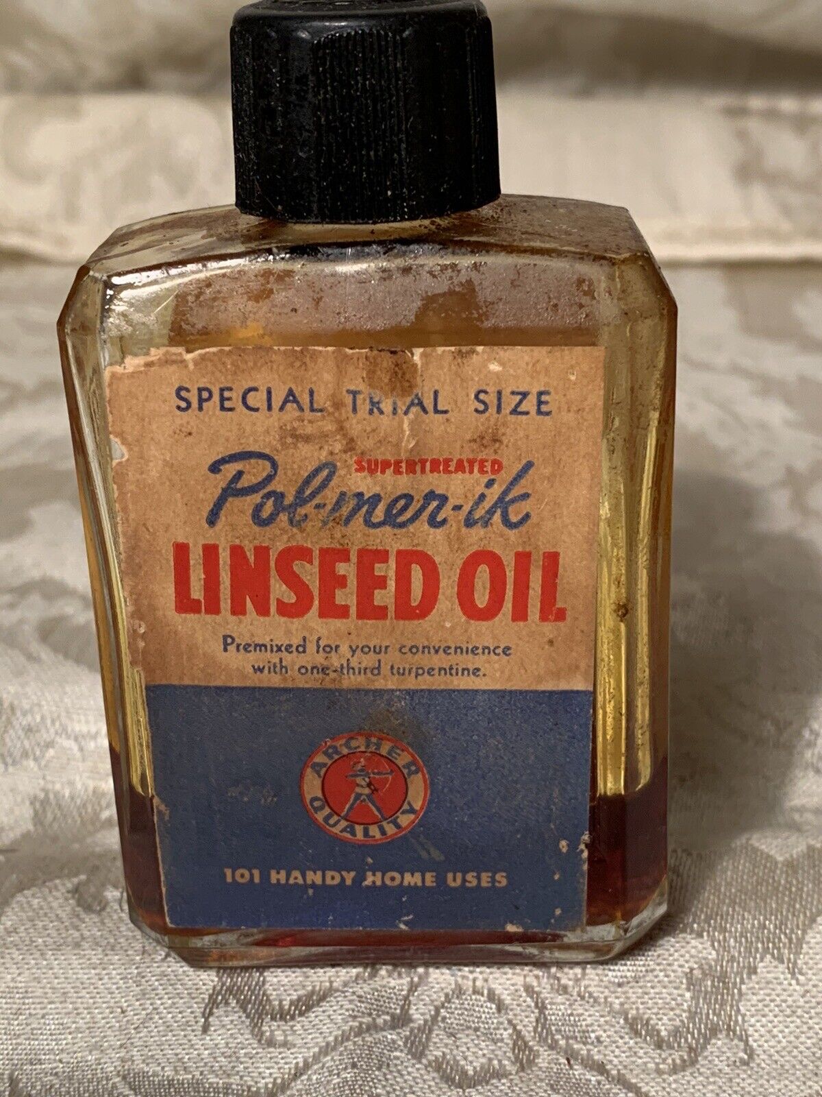 Antique Pol-mer-ik Linseed Oil Archer Quality Bottle