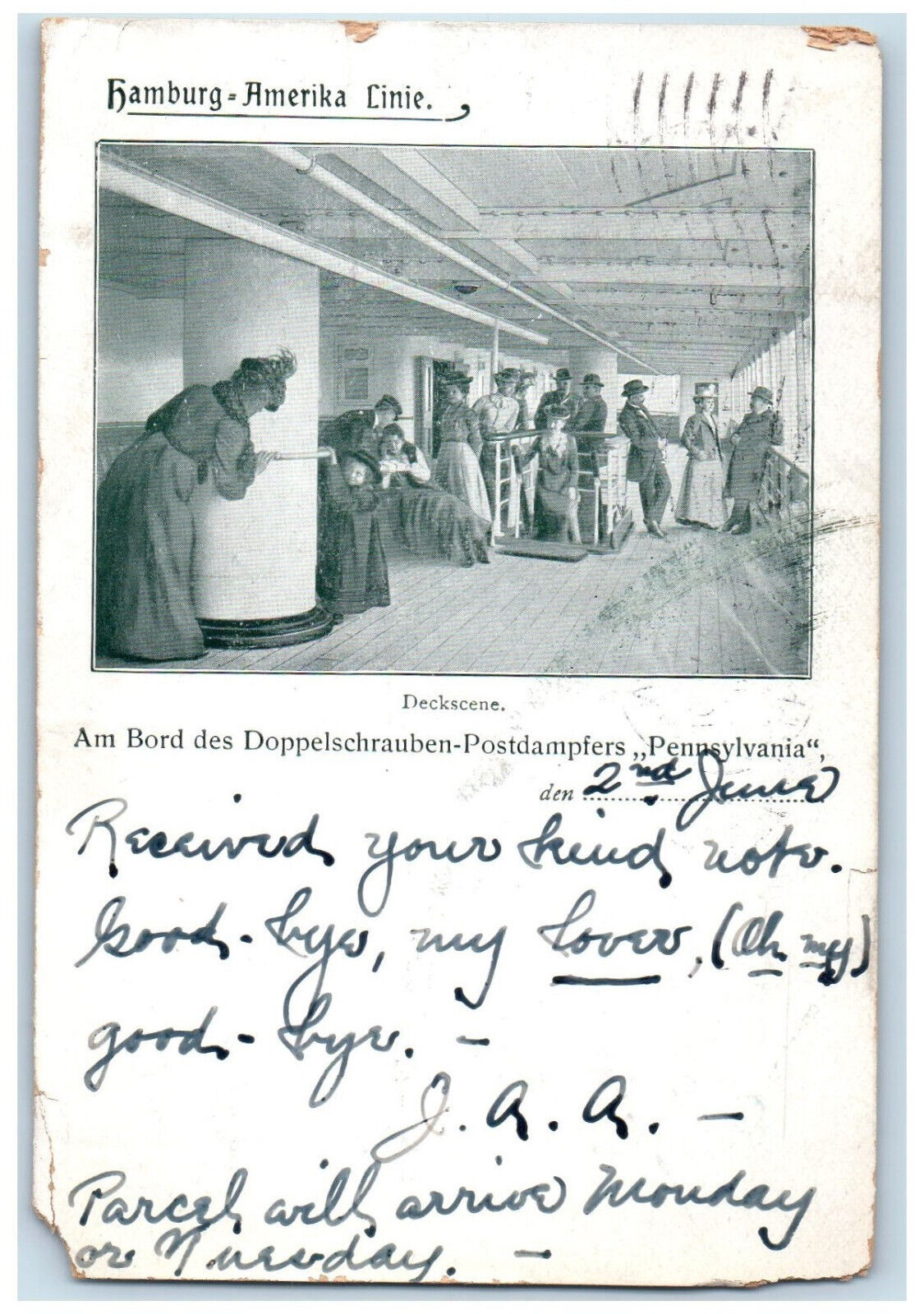 1906 Deck Scene On Board Twin Screw Mail Steamer \