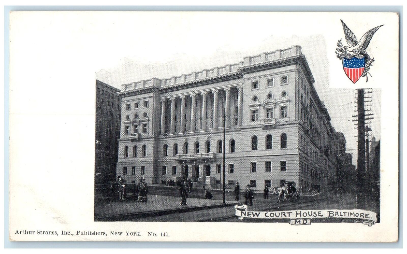 c1905\'s New Court House Building People On Street Baltimore Maryland MD Postcard