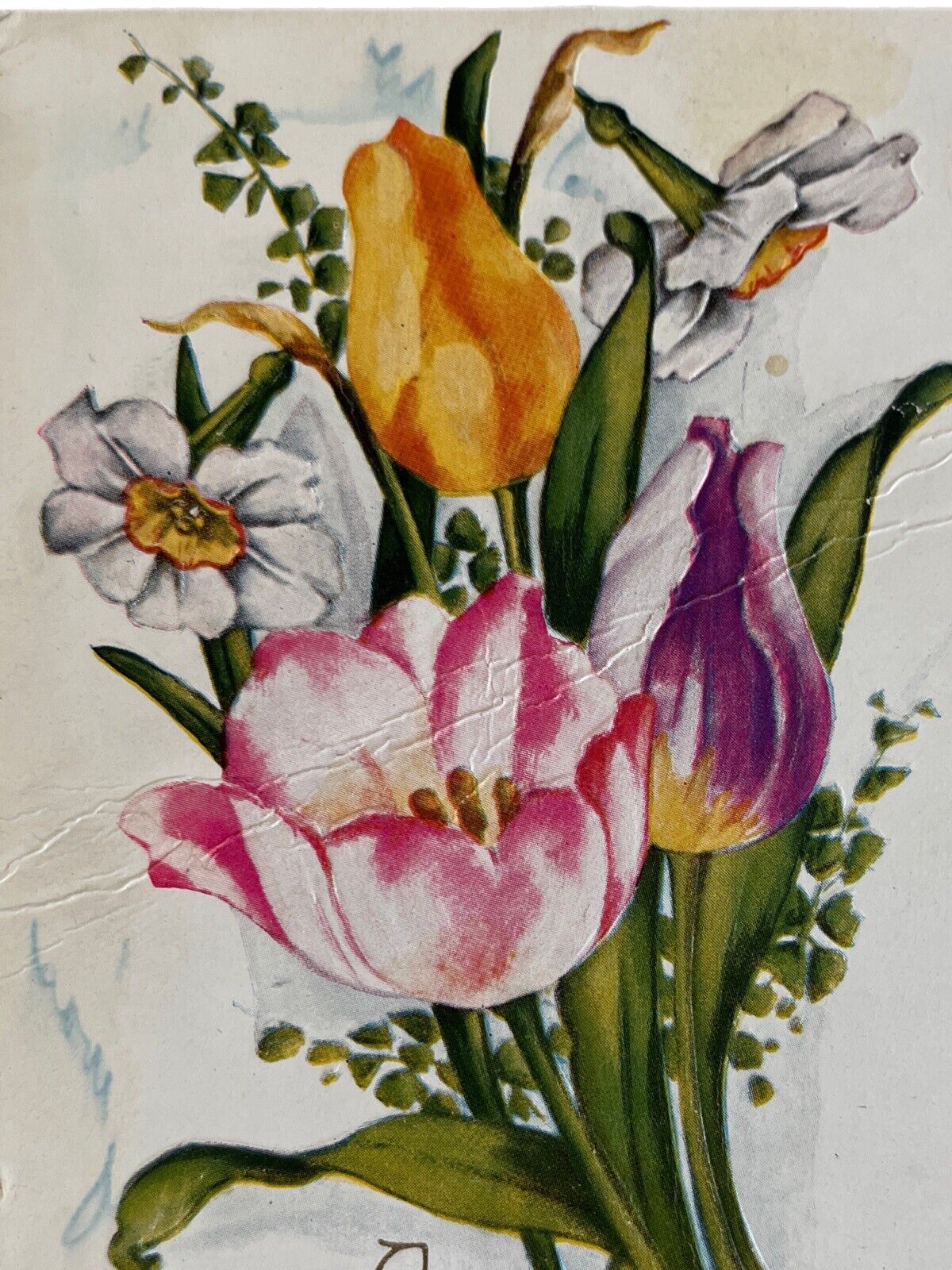 Antique Early 1900s Ephemera Litho Postcard Embossed Spring Flowers Lily Easter