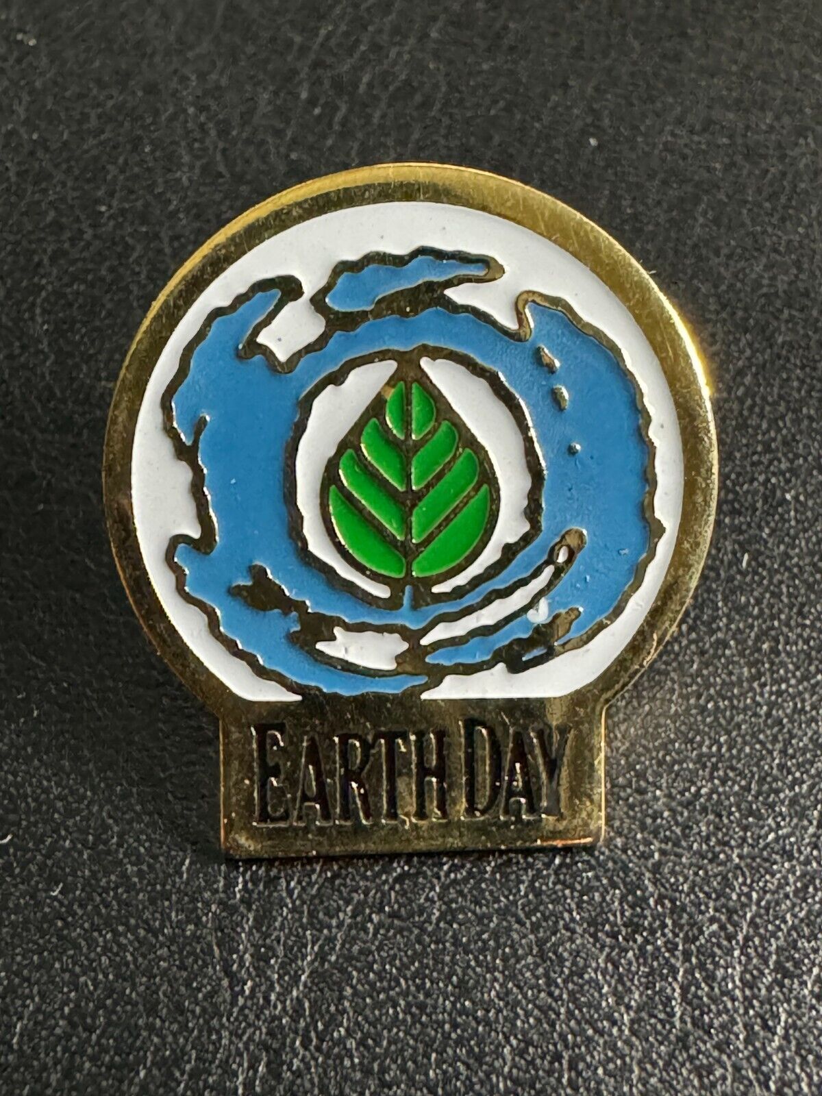 Vintage 1991 Earth Day Enamel Blue White Gold Metal Pin Pinback lapel tie hat