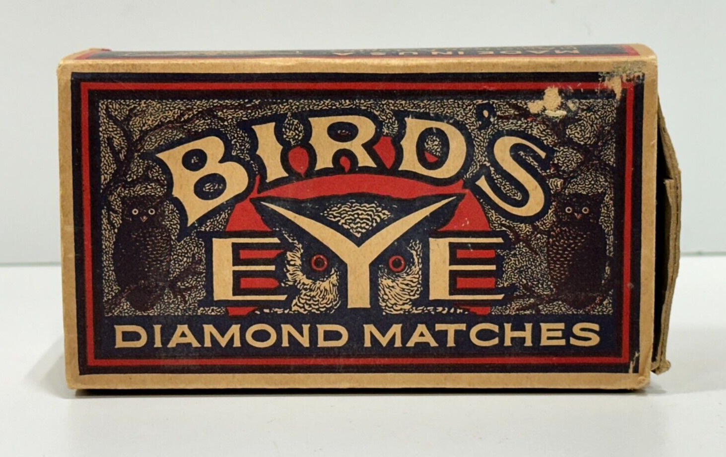 Vintage advertising 1930’s Birds Eye Diamond Matches Owl Empty box collectible