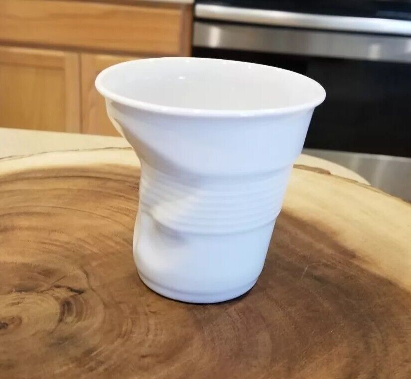 Revol Crush Cup Froisses 8 oz Ceramic White Coffee Cappucino Crumple Cup Unique