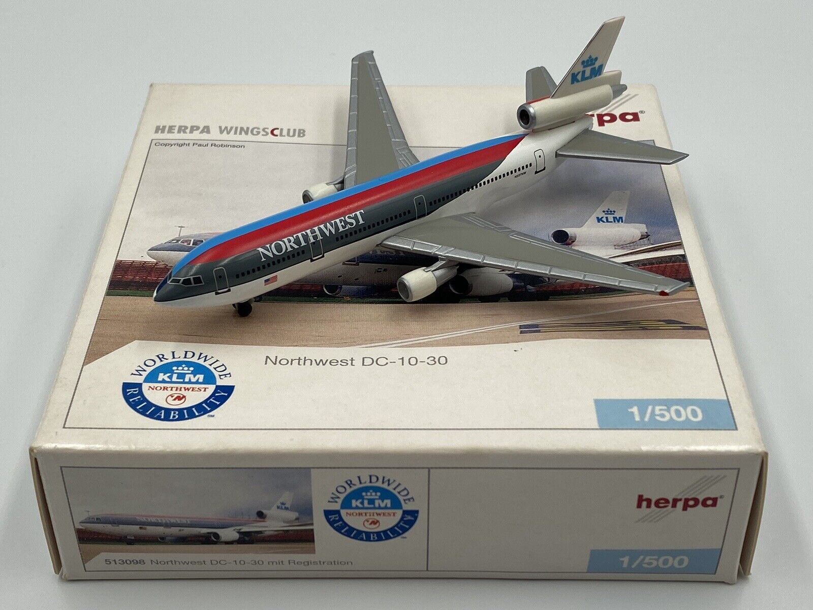 HERPA WINGS (513098) 1:500 KLM NORTHWEST DC10-30 BOXED 