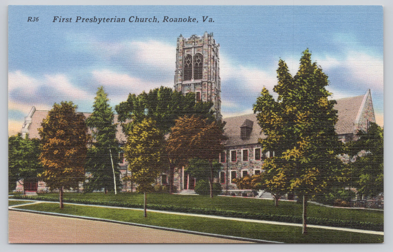 First Evangelical Presbyterian Church, Roanoke VA c1930 Postcard Gothic Revival