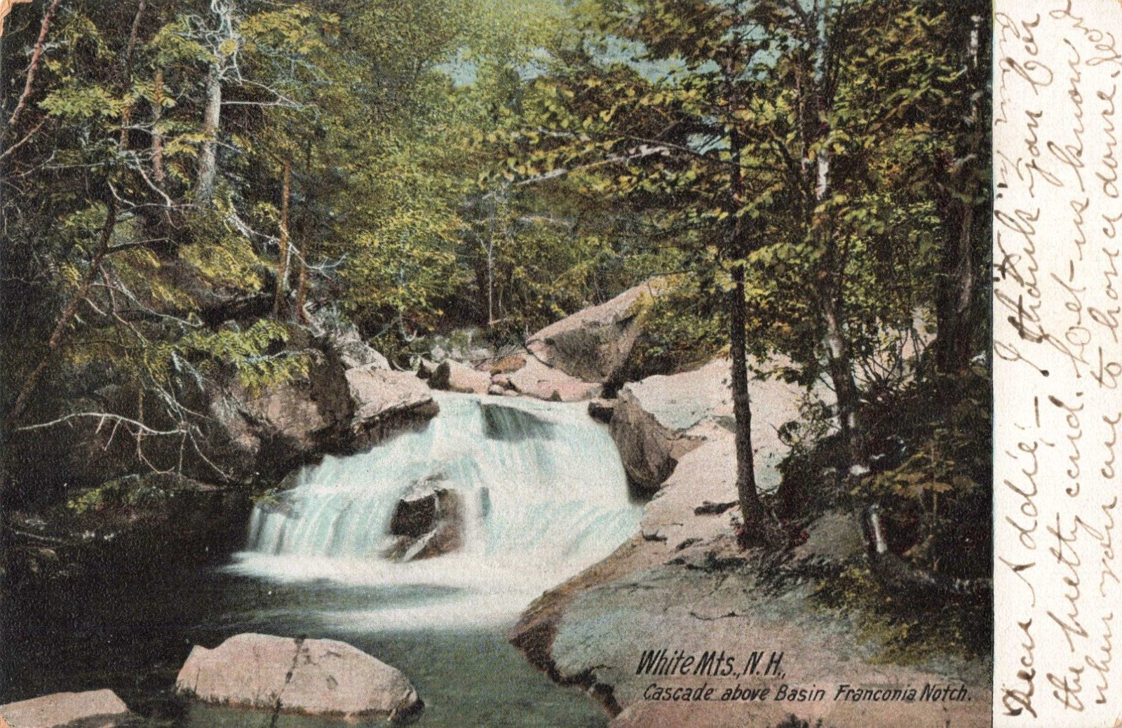 Franconia Notch NH New Hampshire, White Mountains, Waterfall, Vintage Postcard