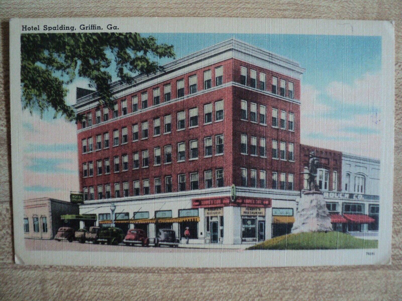 Griffin GA Georgia the Hotel Spalding Street scene vintage Postcard
