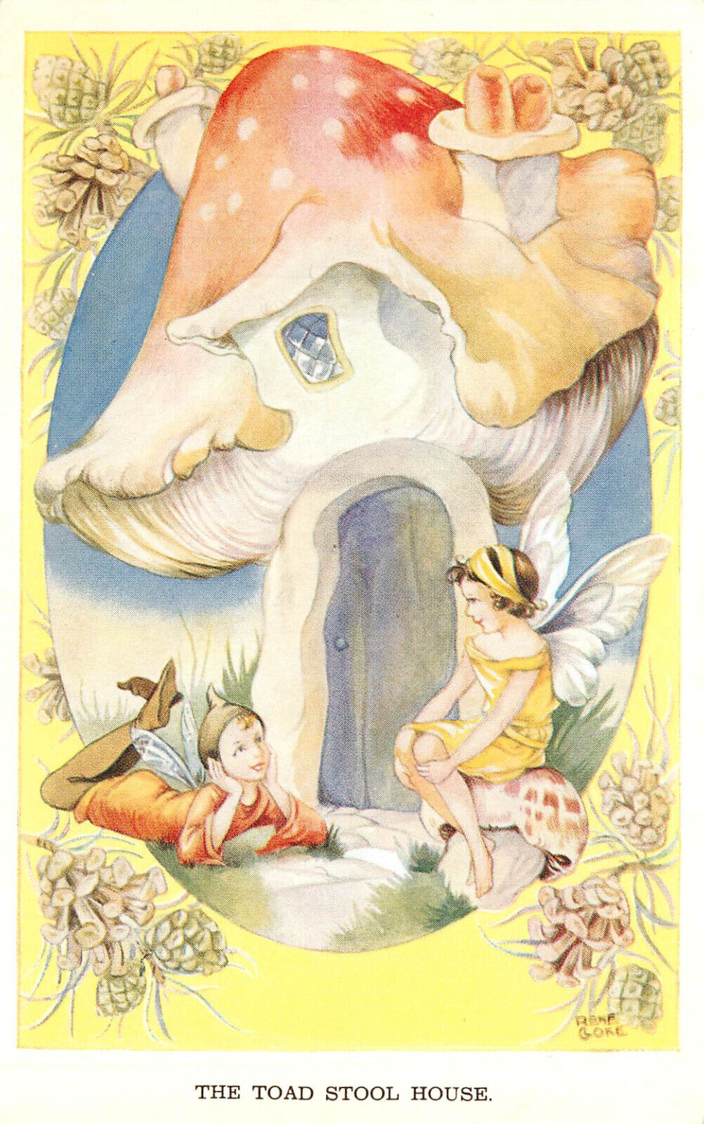 Rene Cloke Fairy Series Postcard 5105 Toad Stool House Amanita Mushroom
