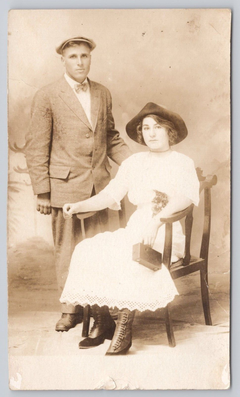 Vtg RPPC Post Card Man And Woman Portrait I207