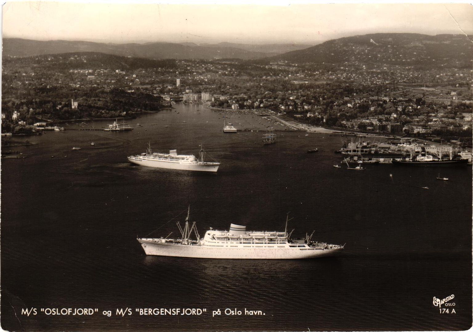 Vintage Postcard 4x6- M/S OSLOFJORD, M/S BERGENSFJORD, OSLO HARBOR, OSLO, NORWAY
