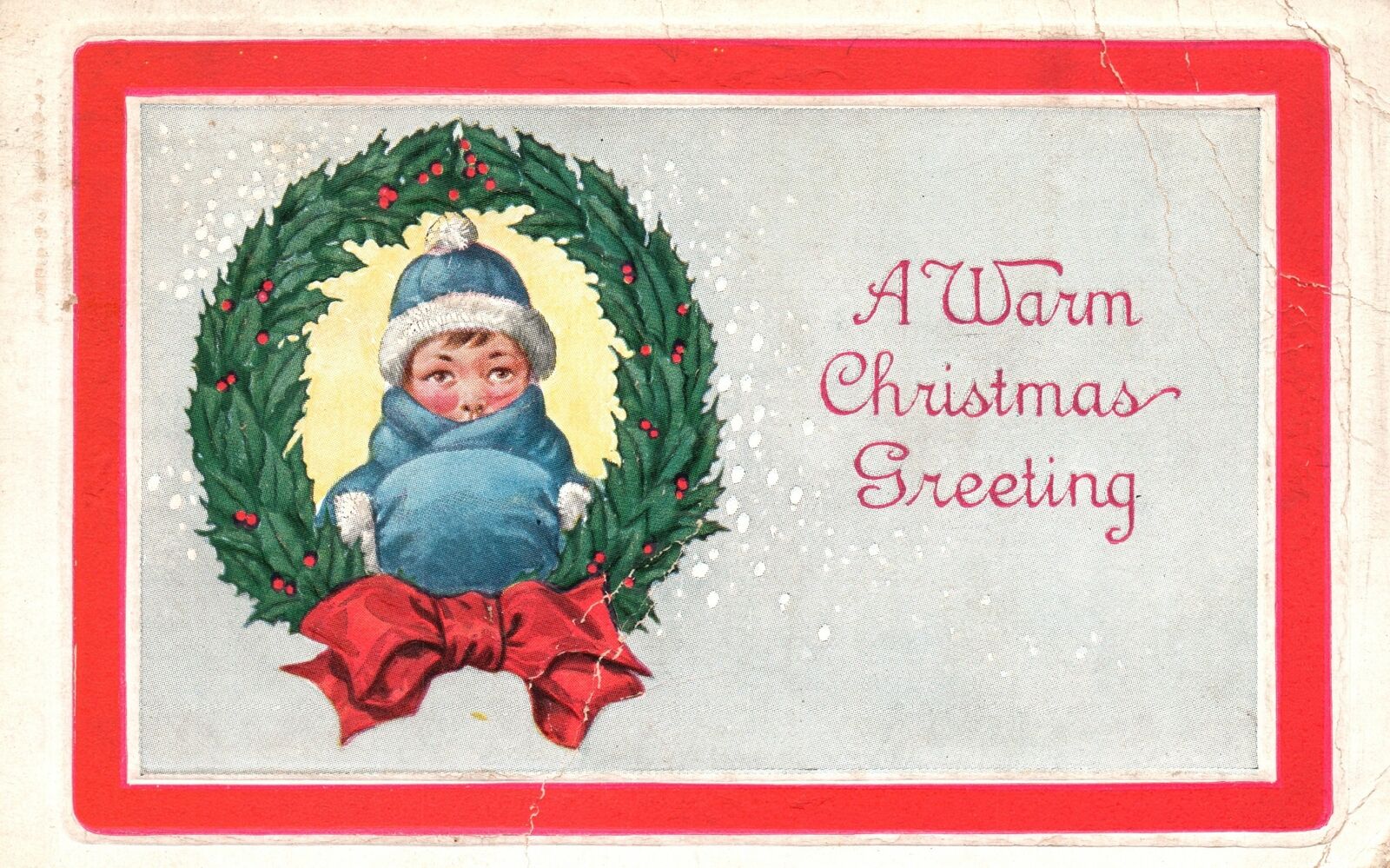 Vintage Postcard 1919 Garlands Ribbon A Warm Merry Christmas Greetings