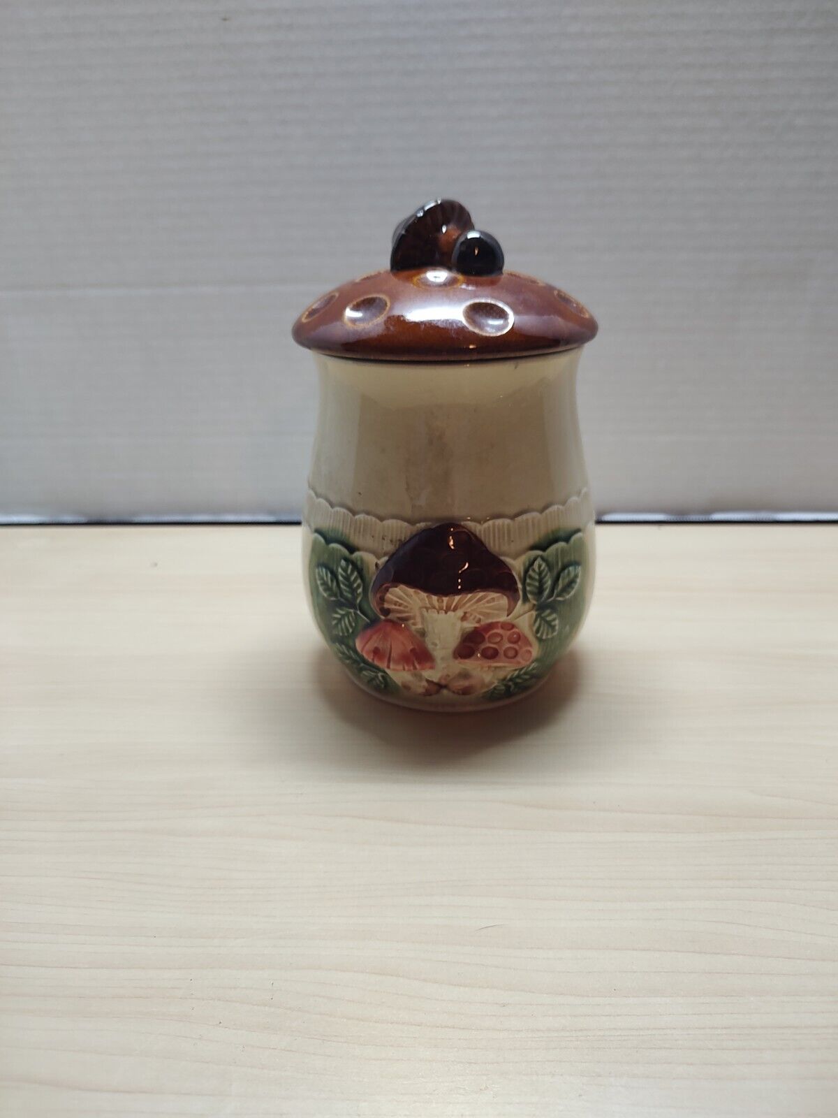 Vintage Ceramic Small Hand Painted Mushroom Container by Empress Haruta Japan
