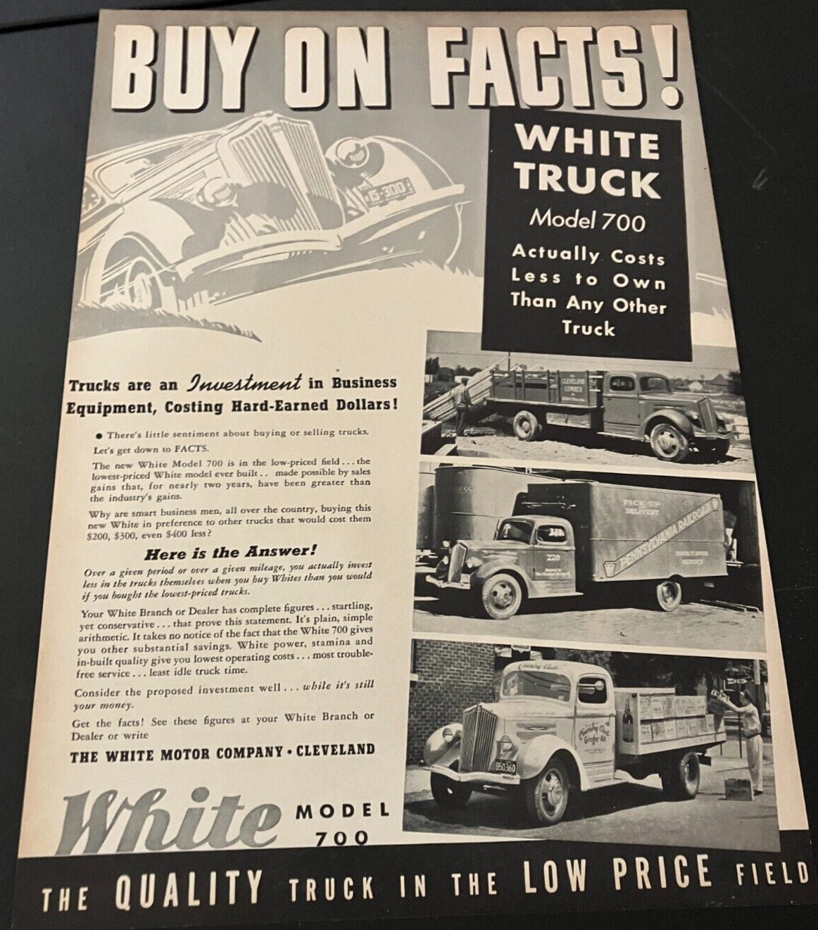 1937 White Model 700 Trucks - Vintage Original Automotive Print Ad / Wall Art