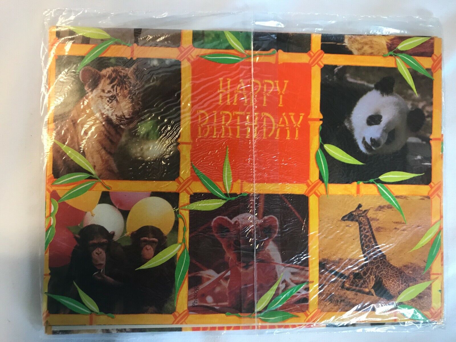 NOS 1980\'s Vintage Baby Zoo Animals giraffe panda chimps  Craft Gift Wrap Paper 