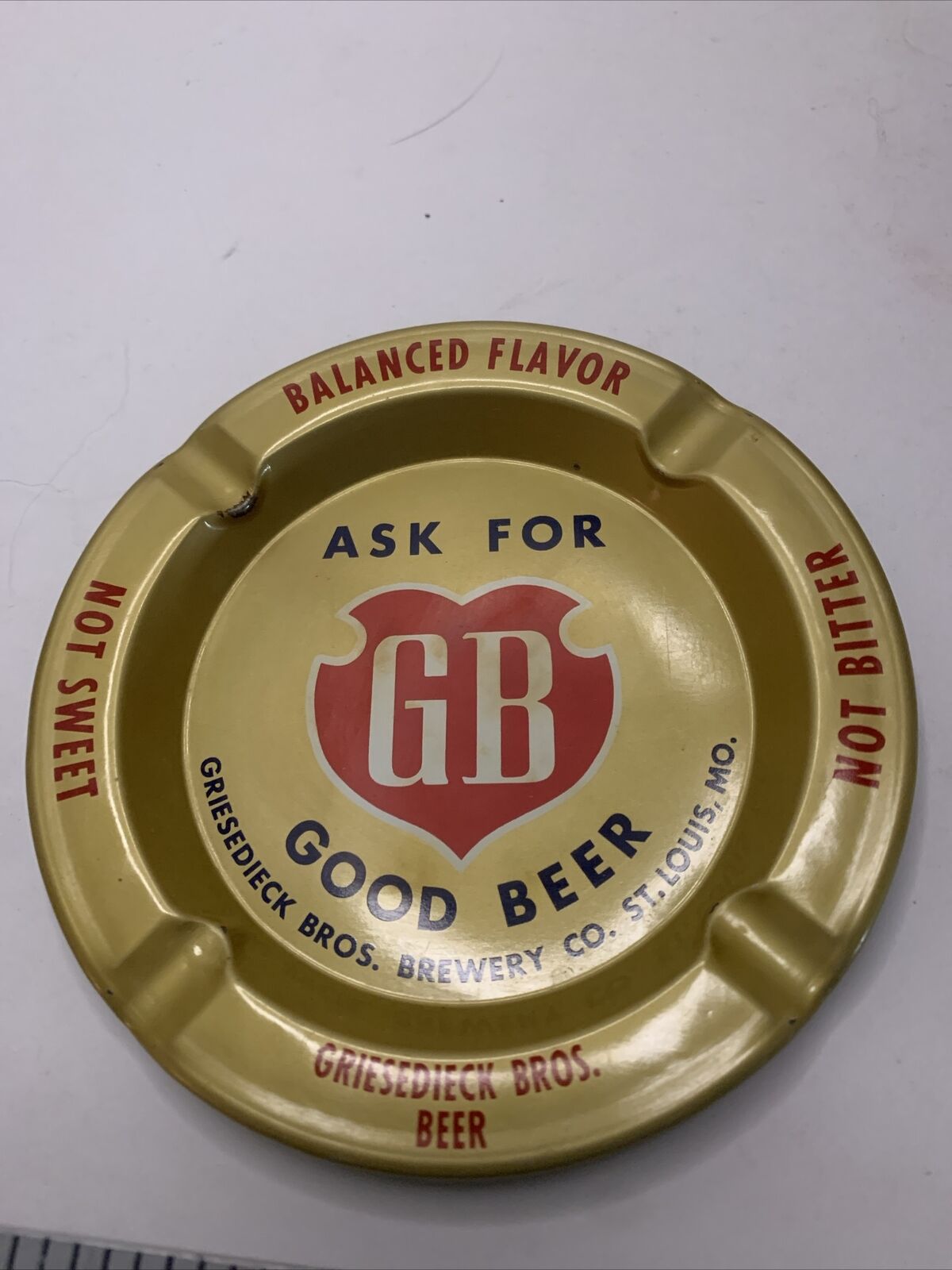 Griesedieck Bros Brewery Co. Good Beer GB Metal Bar Ashtray St. Louis MO Vintage