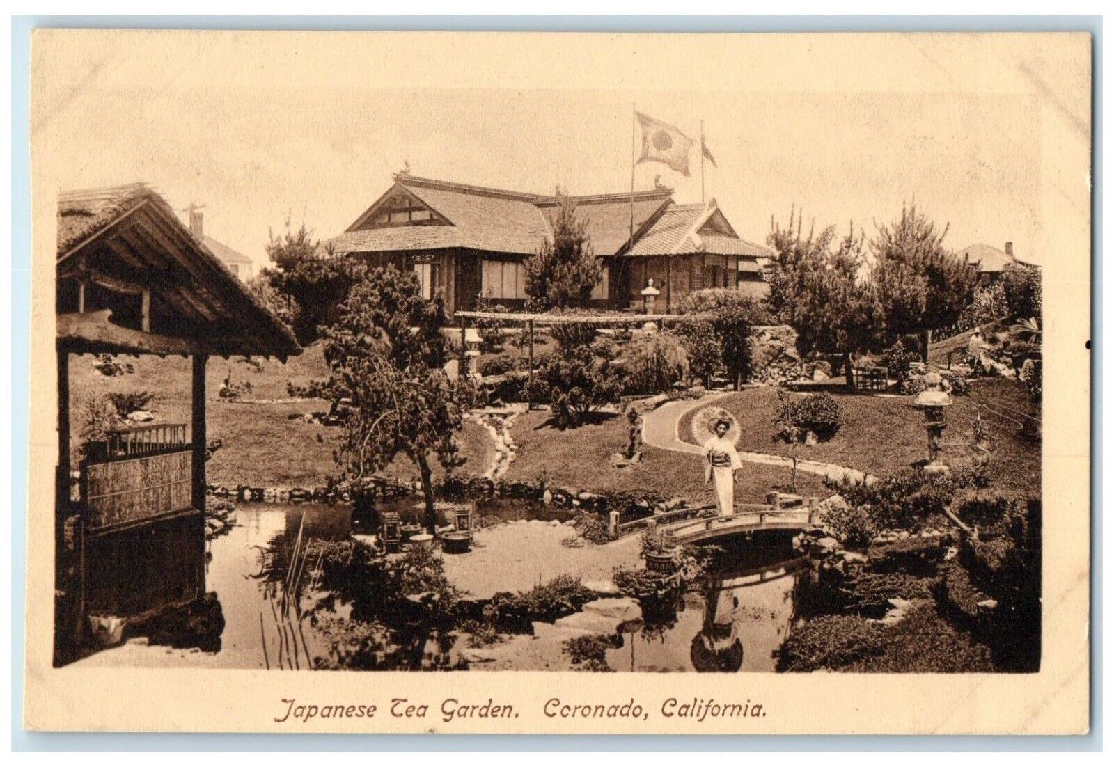 c1920 Japanese Tea Garden Exterior Building Coronado California Vintage Postcard