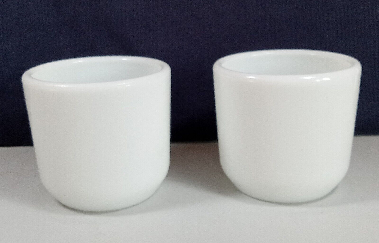2 VTG Corning Milk Glass  Mugs Bowl  Heavy No Handle TM REG Made In USA 1951 