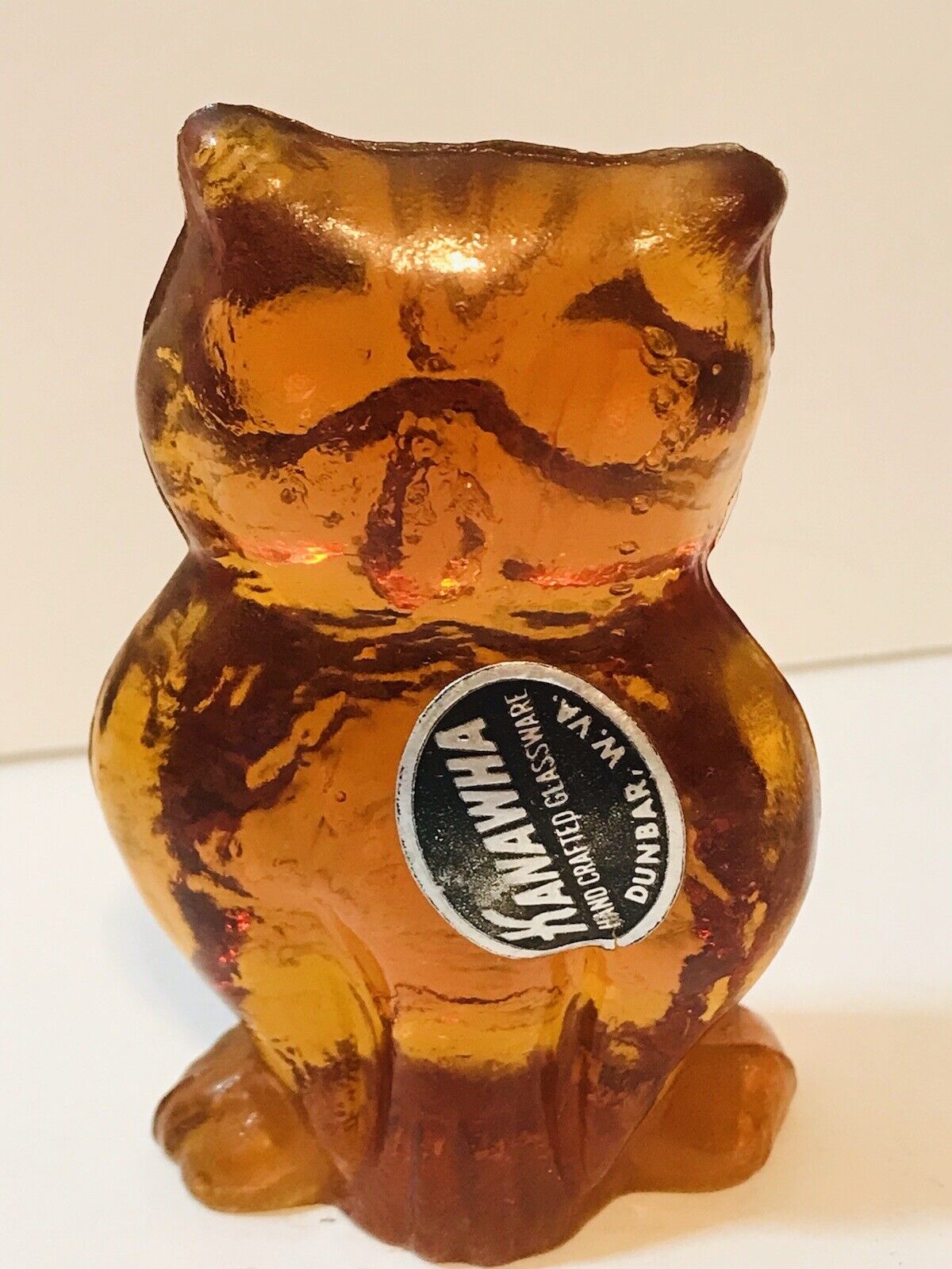 Vintage Kanawha Amber Glass Owl Art Glass Figure