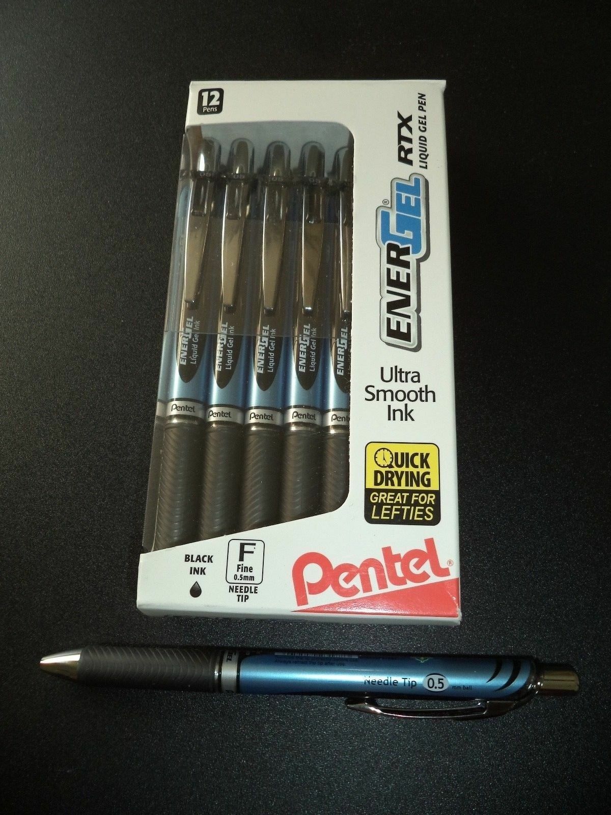 12 Pentel EnerGel Deluxe RTX 0.5mm Rollerball Gel Ink Pens Black Liquid Fine 0.5