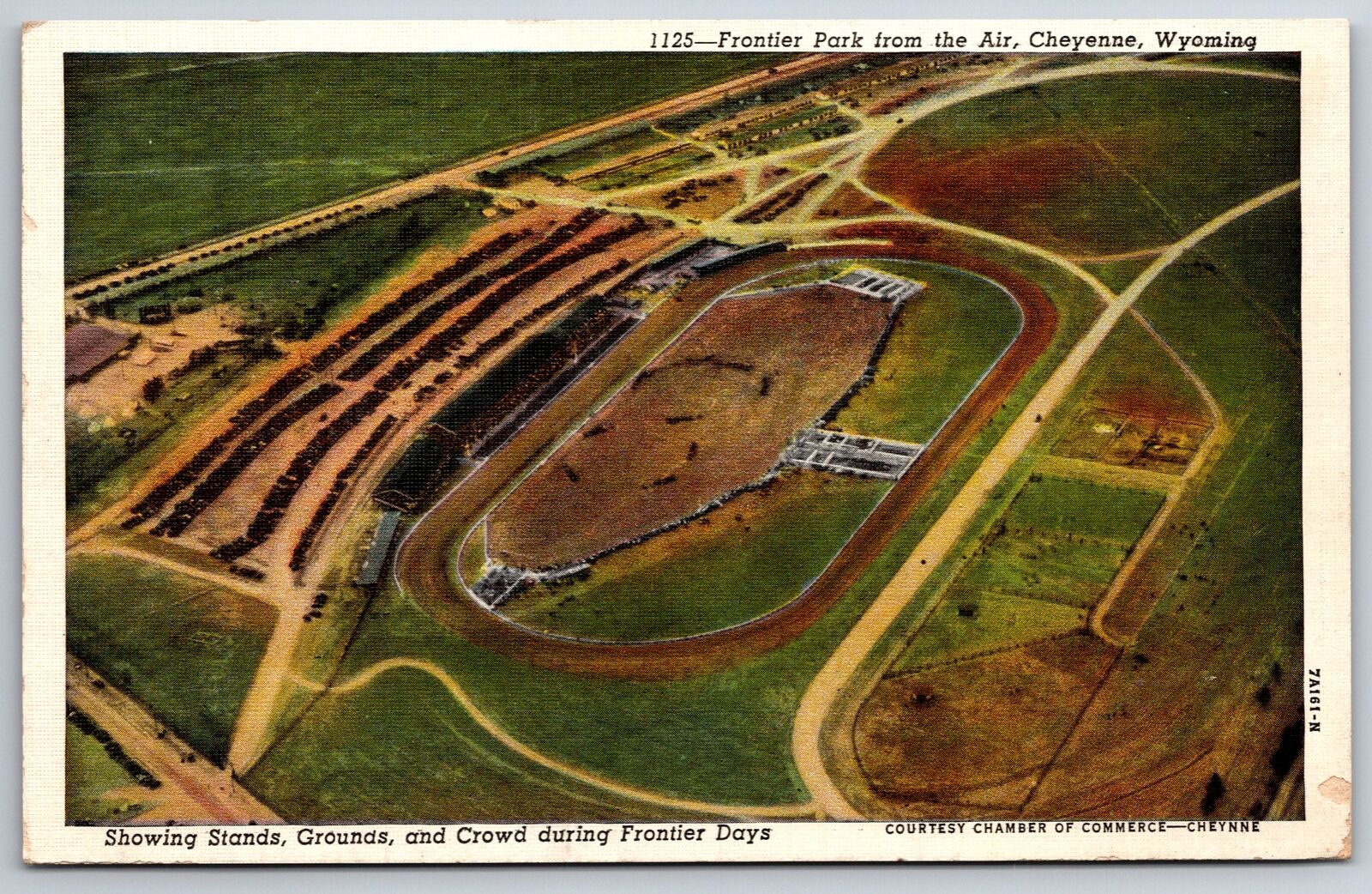 Cheyenne Wyoming~Frontier Park Aerial~Frontier Days Crowd~1937 Linen Postcard