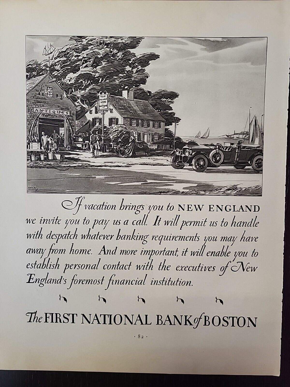 1930 First National Bank of Boston Fortune Magazine Print Advertising Sailboat
